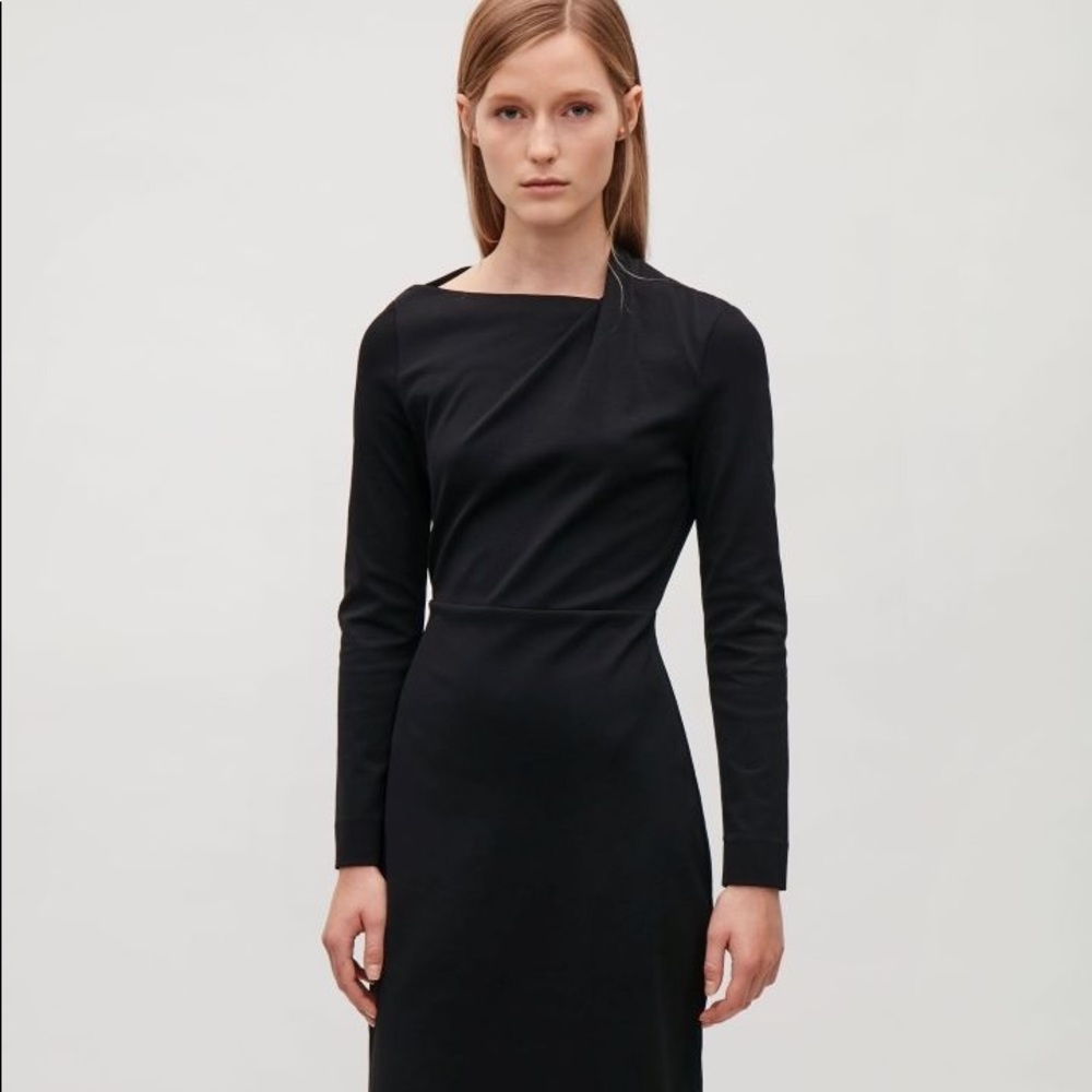 Black Drape-neck Midi Dress